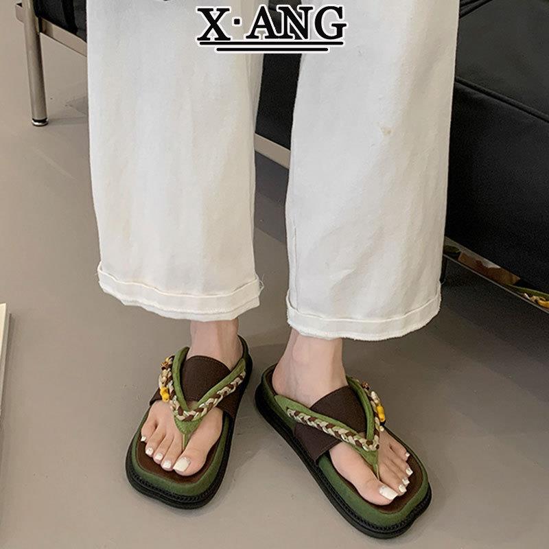牛皮版超软厚底人字拖鞋女款夏季外穿不累脚度假风夹趾沙滩凉拖鞋
