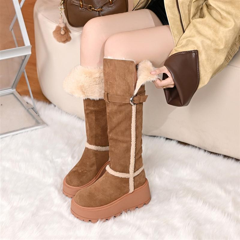 长筒女款雪地靴增高2025冬季新款皮毛一体加绒女靴厚底保暖高筒靴