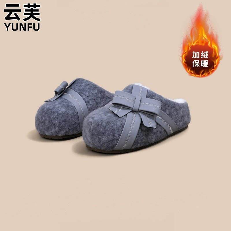 羊皮版羊羔毛蝴蝶结包头勃肯鞋女休闲外穿平底一脚蹬毛毛拖鞋,女鞋,毛毛鞋,淘宝优惠券,粉丝福利购,淘宝优惠卷