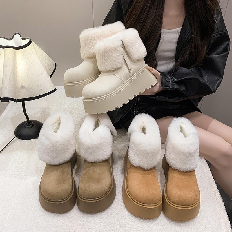厚底增高加绒保暖勃肯鞋白色雪地靴女2025新款冬季毛绒短筒大棉鞋