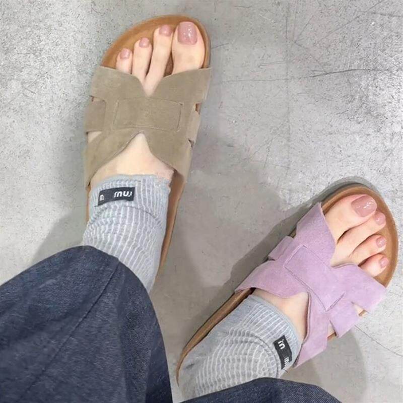 3CM增高厚底凉拖鞋女2026夏季新款百搭真皮外穿一字拖舒适勃肯鞋