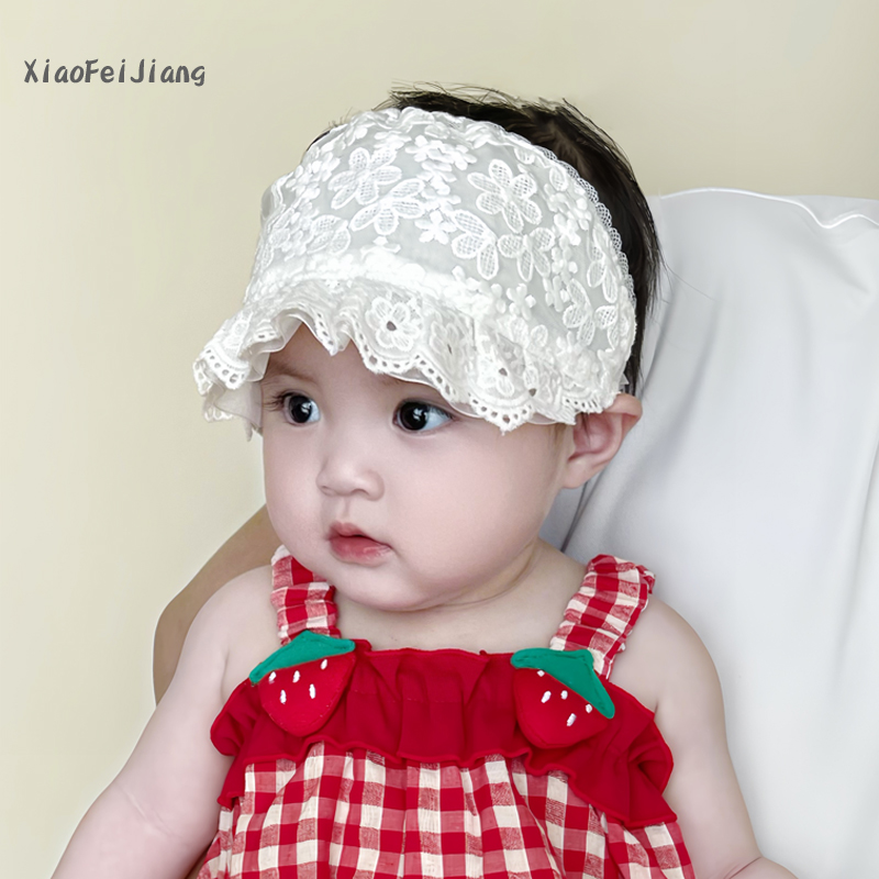新生婴儿帽子夏薄款蕾丝花边空顶遮阳公主护囟门帽宝宝护头卤发带