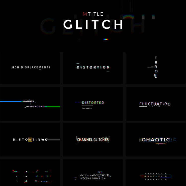 FCPX插件mTitle Glitch科技感信号故障干扰毛刺文字标题动画30个