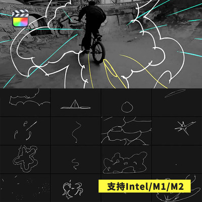 FCPX插件Abstract Scribble Animations抽象涂鸦元素动画预设25个
