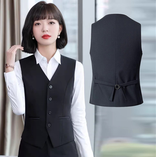 女西装马甲黑色马夹正装背心宽松服务员职业坎肩肥大码工作服四季