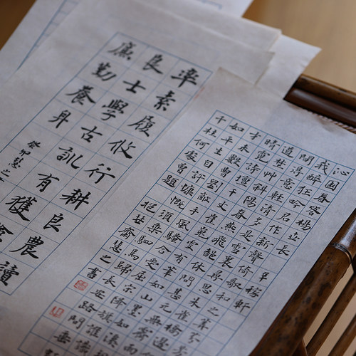 半生熟泾县楮雁皮方格纸小楷书法