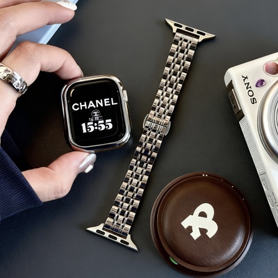 适用苹果iwatch手表带s11不锈钢小蛮腰s10气质applewatch高级se女