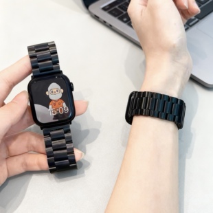 三珠不锈钢适用华强北s10手表表带金属苹果appleiwatch98男女高级