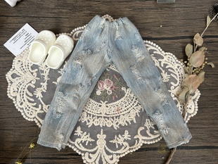 bjd四分娃衣破洞牛仔裤长裤休闲直筒裤九分裤4/1娃娃裤子休闲清仓