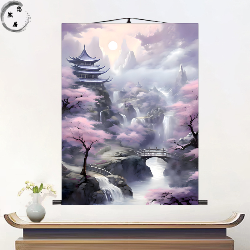 仙家堂口山水画东北堂屋堂单无活物流水生财小桥亭子暗堂供奉挂画