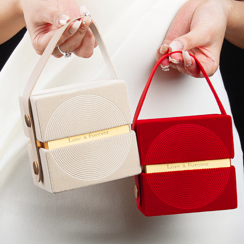 【年轮说】丝绒结婚喜糖盒手提方盒免折叠成品创意欧式空盒酒红