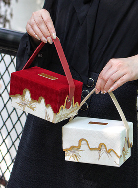 【东方竹韵】新中式手提免折叠喜糖盒丝绒高级竹叶桌糖盒订婚结婚