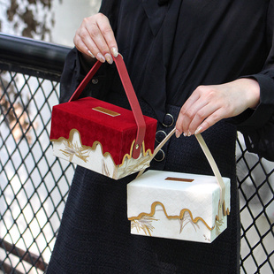 【东方竹韵】新中式手提免折叠喜糖盒丝绒高级竹叶桌糖盒订婚结婚