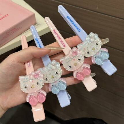 甜美碎花kt长夹清透猫咪日系可爱大号鸭嘴夹百搭少女发夹发饰