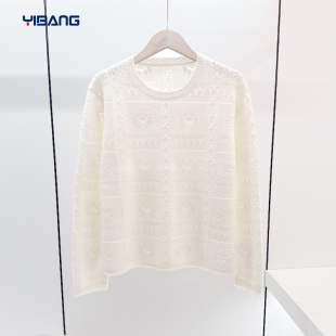 女时尚 圆领棋盘格洋气上衣服针织衫 百搭女装 小山羊绒