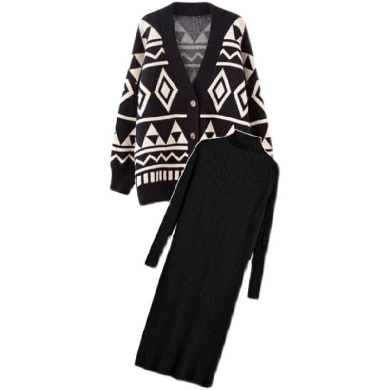 2024 AUTUMN CLOTHES NEW KOREAN VERSION MATERNITY CLOTHES SLIM MIDI DRESSES FOREIGN KNITTED JACKET FEMALE HIPSTER MOM SUIT