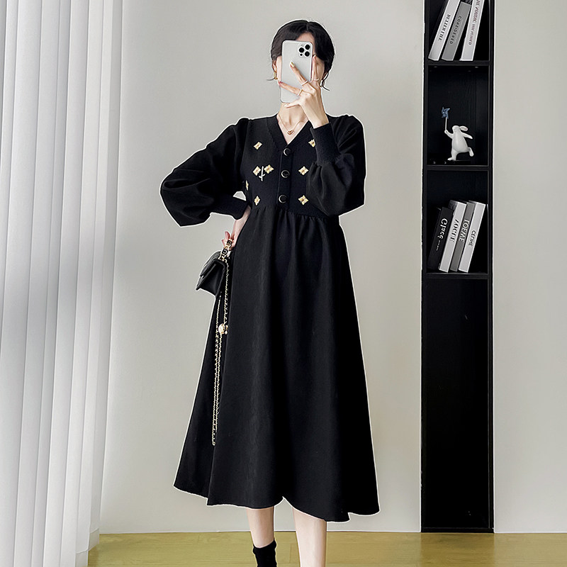 2024 SPRING AND AUTUMN CLOTHES NEW KOREAN MATERNITY DRESSES SLIM STRETCH DRESSES FOREIGN SWEATER DRESSES AUTUMN CLOTHES