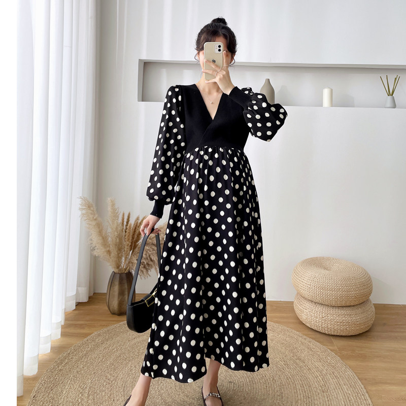SPRING AND AUTUMN CLOTHES NEW PLUS-SIZE MATERNITY CLOTHES SLIM MIDI DRESSES FOREIGN PUFFY SKIRTS INTERNET CELEBRITY SPLICED SKIRTS