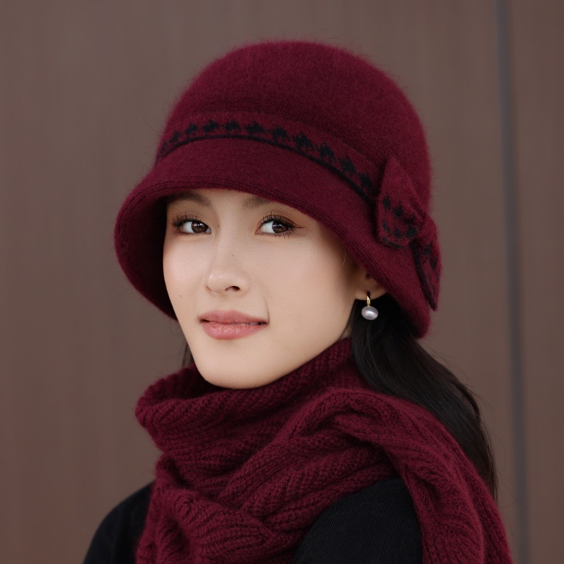 秋冬季中老年人兔毛妈妈毛线帽