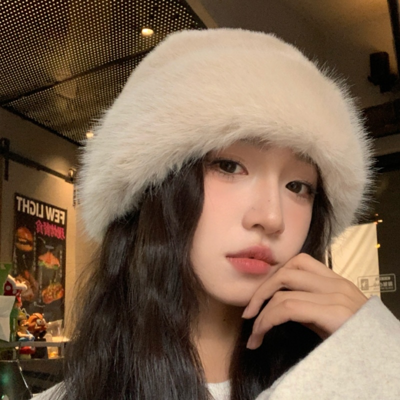 仿皮草毛绒帽子女秋冬季日系