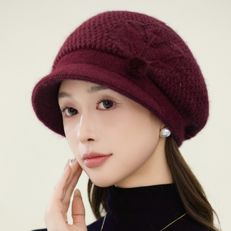 中年妈妈帽子女士秋冬季加厚保暖毛线帽老人老太太洋气兔毛鸭舌帽