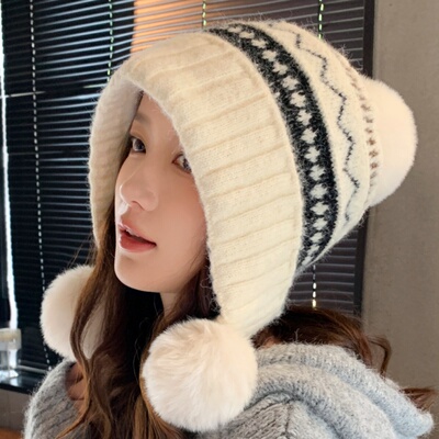 费尔岛风针织毛线帽子女士秋冬季