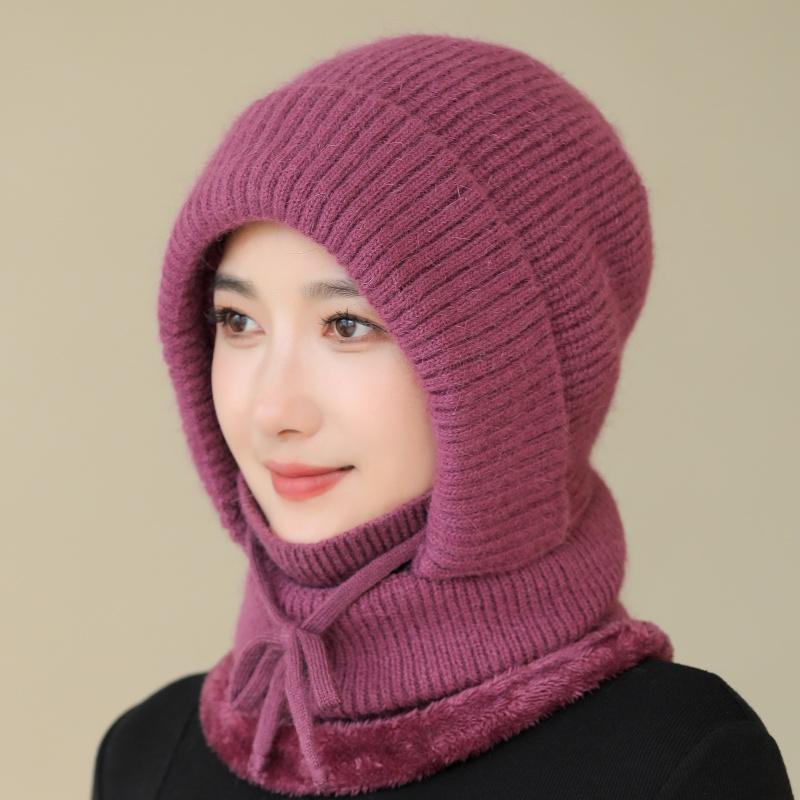 骑车毛线帽围脖加绒老人妈妈保暖