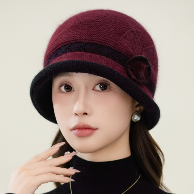 中老年人秋冬季妈妈兔毛线渔夫帽