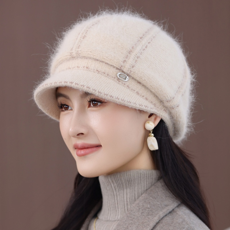 秋冬季新款中老年妈妈帽护耳加厚保暖针织毛线帽奶奶老太太鸭舌帽