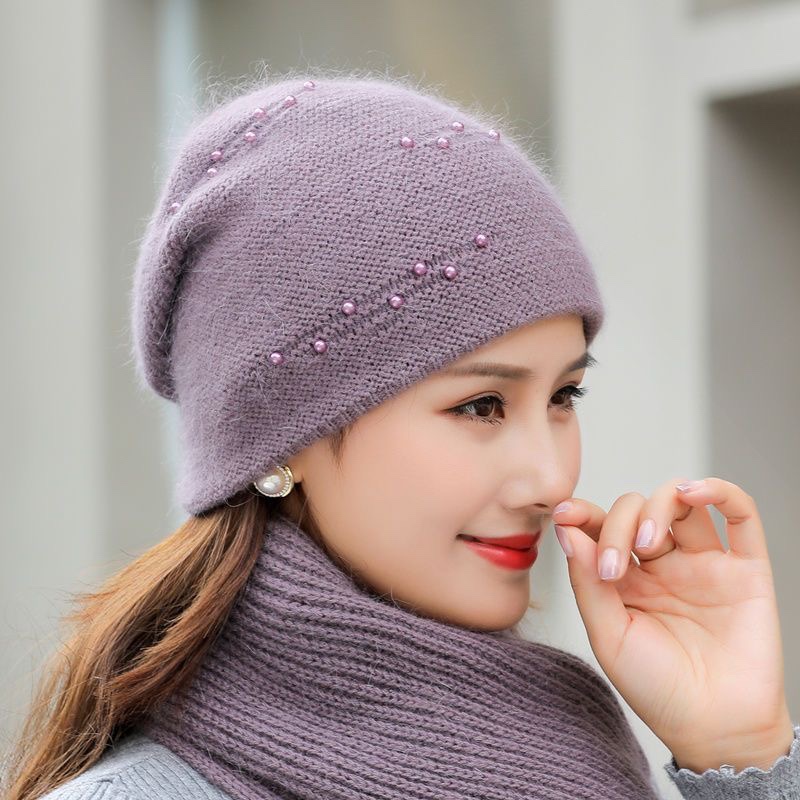 加厚兔毛针织毛线贝雷帽
