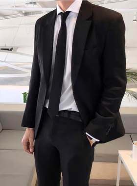 韩版修身西服套装男士外套黑色痞帅学生职业正装高级感小西装班服