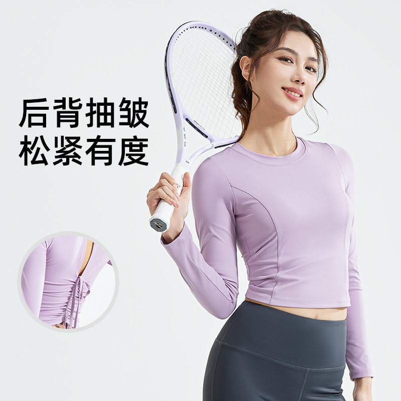 新款春秋时尚运动T恤女长袖紧身健身服速干跑步训练健身房透气