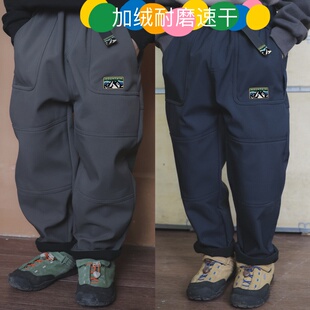 160码 儿童秋冬加绒加厚保暖速干工装 100 男童女童休闲裤 段 裤