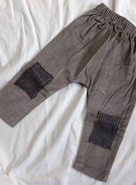 复古条绒裤 灰色儿童细灯芯绒裤子 春秋长裤