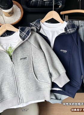 儿童连帽外套春秋款中大童连帽开衫宽松休闲卫衣外套100-170码段