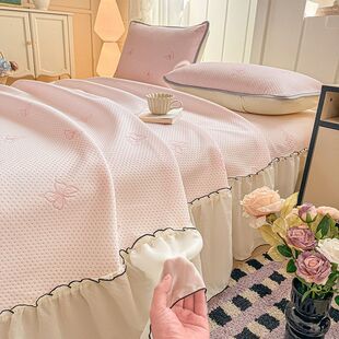 床裙床盖母婴可机席冰丝软款床裙豆豆花边洗大席子A类夏季冰凉席