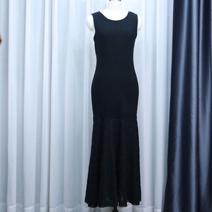 25原创旗袍衬裙秋冬加绒打底背心无袖修身长款拼接百褶蕾丝鱼尾裙