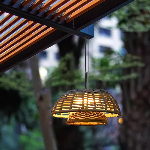 太阳能防水藤编户外庭院吊灯