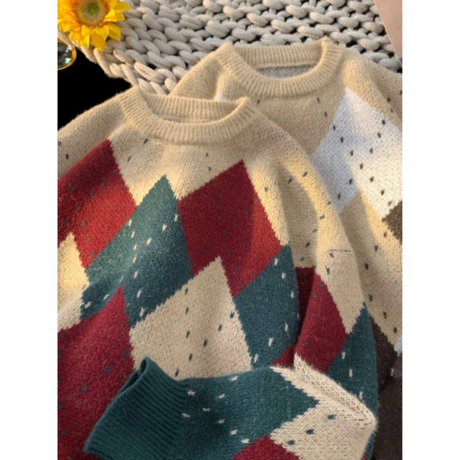 常规款菱形格美式冬季内搭圣诞