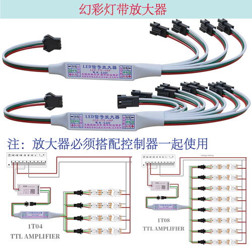幻彩灯带信号同步器断点续传全彩放大器一拖四一拖八WS2811 2812