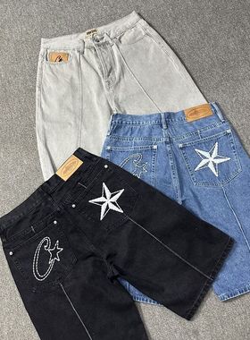 Amazon速卖通亚马逊货源Corteiz恶魔岛牛仔裤星星刺绣夹克高街复