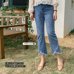 双天2024春季新款不规则流苏牛仔裤大码松紧腰弹力牛仔ST1177