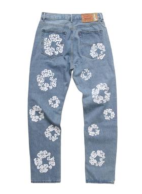 Amazon速卖通亚马逊货源今年热款美式潮嘻哈高街水洗牛仔裤木棉花