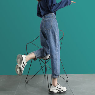 子潮 高腰宽松显瘦百搭哈伦萝卜裤 393老爹牛仔裤 女九分春秋新款