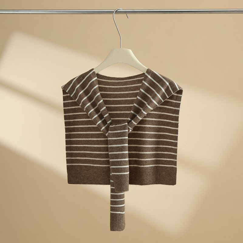 春秋季羊绒围巾女披肩外搭护颈椎假领子针织打结条纹围脖搭肩斗篷