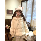 少女感甜妹花边领蝴蝶结白鸭绒短款 「小鸟自制」 奶油兔兔 羽绒