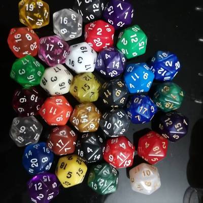 20面数字骰子彩色纯色透明