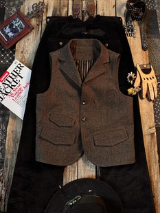 意式 男士 绅装 修身 粗花毛呢马甲 风经典 英伦复古羊毛人字纹马甲