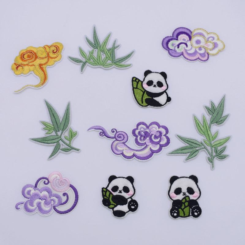 新款熊猫刺绣布贴补丁贴戏曲演出服装饰影视古装民族服饰祥云贴花