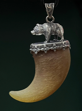 925纯银小熊头文玩牛角雕刻钩子打磨镶嵌手把件钩子DIY饰品配件